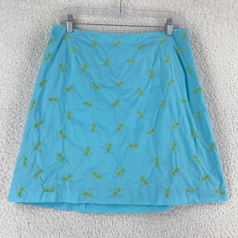 Talbots Blue Dragonfly Print A-Line Skirt Womens Petite Lined Casual Size 12